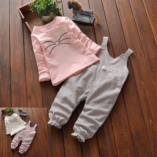 Toddler Baby Girl Cotton Spring Clothes Set,stripe Cartoon Pattern T-shirt + Pants Sets,fashion Baby Girl Suit Baby Clothes