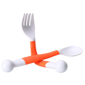 2Pcs/Set Flexible Baby Spoon+ Fork Adjustable Anti-Skid Handle Children Dishes Learning Kids Tableware