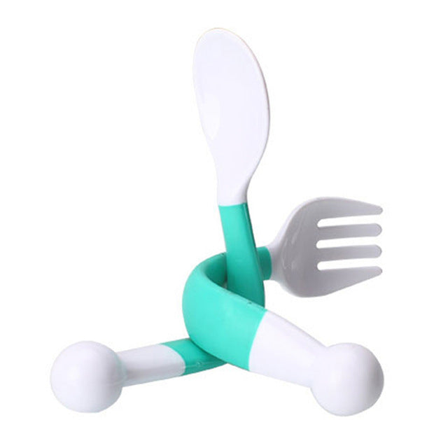 2Pcs/Set Flexible Baby Spoon+ Fork Adjustable Anti-Skid Handle Children Dishes Learning Kids Tableware